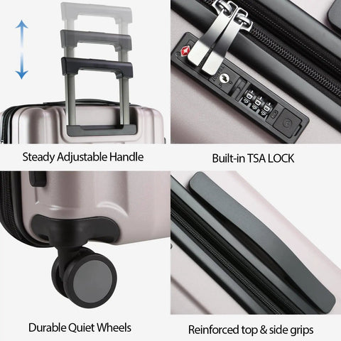 Expandable Hardside Carry-On Luggage With Spinner Wheels Built-In TSA Lock And USB Port 20-Inch Upright Roller Suitcase
