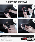 Four-step installation of black Five Pack Silicone Seat Belt Buckle Covers For Cars SUVs Trucks Anti Scratch Protection Reduces Noise And Protects Interior Surfaces Universal Fit.