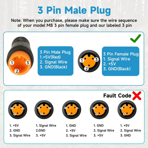 Diagram of 3 Pin Male Plug for Universal 3 Pin Ebike Twist Throttle Kit For 12V 24V 36V 48V 72V Electric Bicycles And Scooters