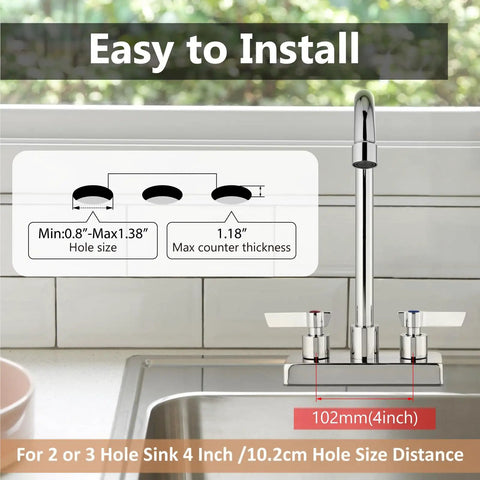 Easy installation guide for Slick Polished Chrome Bar Sink Faucet Featuring A Solid Four Inch Centerset Spout Rising Eight Point Three Inches.