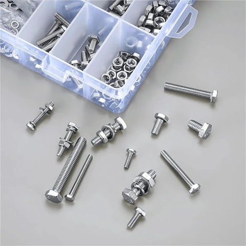 Heavy Duty 240 Piece Hex Head Bolts Nuts And Flat Washers Set For DIY Projects And Auto Repairs All In One Full Thread Machine Screws Kit Hex Head Hardware Assortment, assorted bolts and nuts in organizer