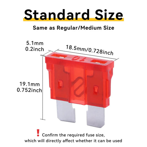 100 Pack 10 Amp Atc Ato Standard Fuse Blades For Cars Trucks Boats Rvs With Tin Plated Zinc Terminals Offering Legit Heavy Duty No Sweat Short Circuit Protection, standard red blade fuse with dimensions.