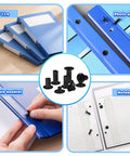Rock Your Craft With Top Shelf Leathercraft Rivets Chicago Screws And Heavy Duty Belt Fasteners DIY Kit displayed with files, notebooks, and fasteners.