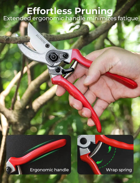 Person using 8.5 Inch SK5 Bypass Pruning Shears For Gardening With 4X Sharper Cut Pro Grade Beast Pruners on a branch