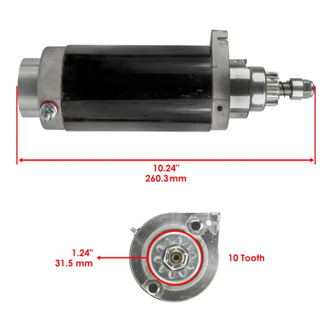 Mercury Outboard Starter Replacement Fits 50 Hp 60 Hp 70 Hp 75 Hp 80 Hp 90 Hp Engines From 1980s To 1990s Plug And Play Easy Install For DIY Boat Owners With Reliable Crank, showing dimensions and teeth count.