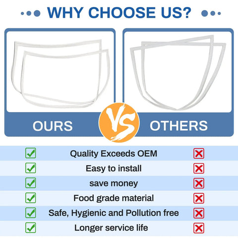 Comparison between upgraded 5304507199 freezer door gasket and others, highlighting benefits like quality and installation ease.