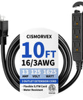 Triple Outlet Outdoor Extension Cord 10 Ft Waterproof Grounded Power Strip For Garden Patio Camping 16 Gauge 3 Conductor SJTW