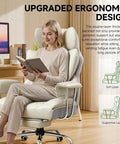 Big And Tall Office Chair With High Back Leather Retractable Footrest And Ergonomic 3D Lumbar Support features a woman reading comfortably.