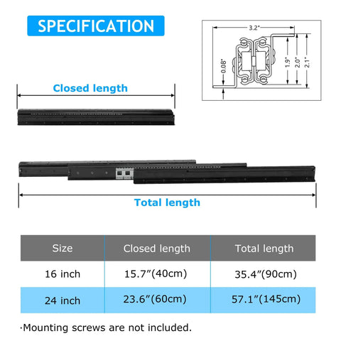 Heavy Duty Beefed Up Undermount Drawer Slides Bottom Mount Full Extension Ball Bearing Rails 24 Inch Pair 265lbs Load Capacity