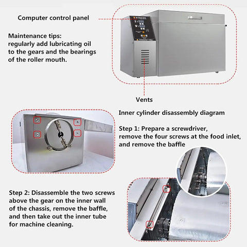 Electric Coffee Roaster Machine With Adjustable Temperature And Timer 1800W Stainless Steel Nonstick Bean Nut Roaster control panel and maintenance tips.