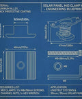 Blueprint of 12 Pack Black Aluminum Solar Panel Mid Clamps for Unistrut Mounting 30mm and 35mm Roof Brackets with Measurements