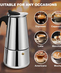 2 Cup Stovetop Espresso Maker In Stainless Steel Moka Pot For Home And On The Go Camping Italian Style Mocha Brew Pot