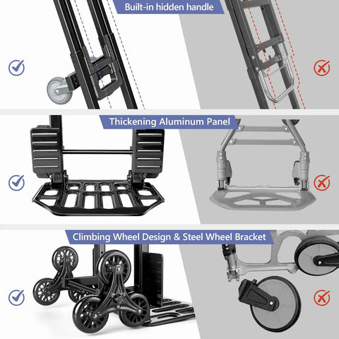 3 In 1 Convertible Stair Climbing Dolly with built-in handle, aluminum panel, and climbing wheel design for easy move