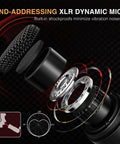 Exploded view of XLR Dynamic Microphone With Cardioid Pattern For Studio Audio, showcasing internal components and shockproof design.