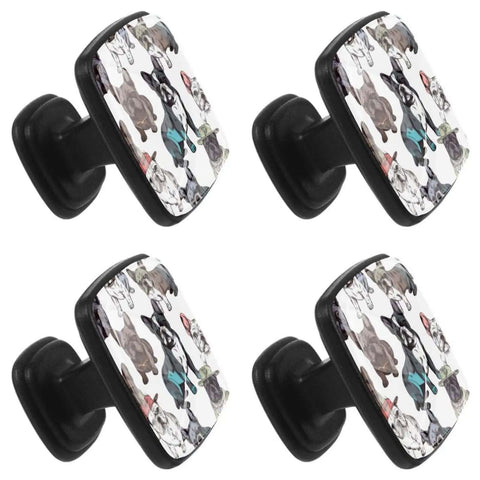 Four Pack Bulldog Pattern Cabinet Knobs With Black Base And Crystal Glass arranged facing forward