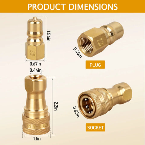 Dimensions of Brass Quick Disconnect Coupler Valve For Carpet Extractors And Wands, One Quarter Inch NPT Quick Connector