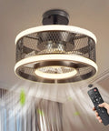 Dope Industrial Caged Ceiling Fan With Light Remote Control, Dimmable LED Ring, 3 Color Temperatures, 3 Speed Settings, Quiet Copper Motor