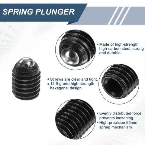 Rock Solid 5 Pack M5 Spring Loaded Ball Plungers With Hex Socket Design And Premium High Carbon Steel Build showing strong plunger details.