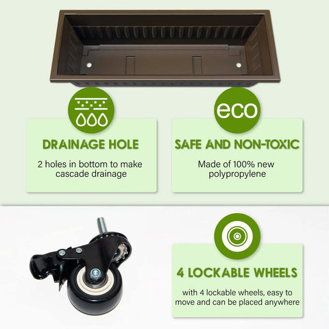Five Tier Vertical Garden Planter With Wheels For Indoor Outdoor Use Level Grow Bed With Five Container Boxes Drainage Holes, lockable wheels close-up