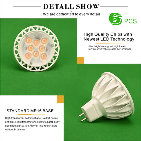 Built Tough MR16 LED Spotlight Bulbs GU53 Base 12V 3 Watt with six LED chips, designed for clarity and heat dissipation.