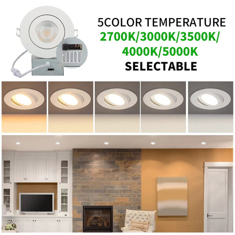Gimbal Recessed LED Lights 4 Inch Pack Of 12 Eyeball Recessed Lighting With Junction Box 9W 750LM shown in different color temperatures