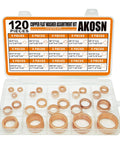 Crush Flat Copper Washers Set With 120 Pieces In 15 Metric Sizes M5 M6 M8 M10 M12 M14 M18 M20 M22 M24 in clear case
