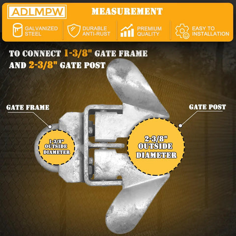 Butterfly Gate Latch For 1-3-8 Inch Gate Frame And 2-3-8 Inch Post, Galvanized Steel Fence Latch shown in close-up view.