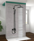 Matte Black Rain Shower System Set With Exposed Fixtures, Triple Function Shower Kit Featuring 8 Inch Rainfall Head, Handheld Sprayer