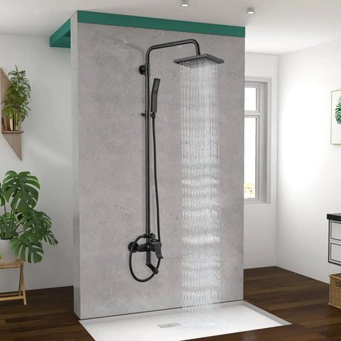 Matte Black Rain Shower System Set With Exposed Fixtures, Triple Function Shower Kit Featuring 8 Inch Rainfall Head, Handheld Sprayer