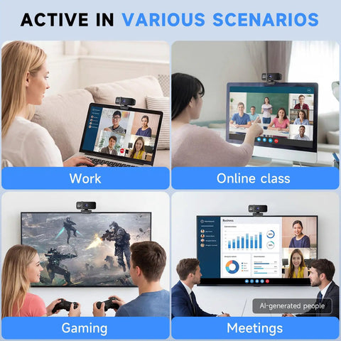 4K Webcam For PC With Built In Microphone used in work, online class, gaming, and meetings with clear visuals.