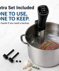 Replacement Screws And End Caps Maintenance Kit For Sous Vide Clamps 2 Point 0 next to a sous vide cooker in a pot