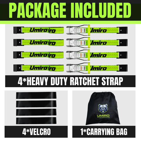 Top Shelf Ratchet Tie Down Straps With Flat Hooks 2 Inch By 15 Feet 10000 Pound Breaking Strength 4 Pack showing heavy duty straps and carrying bag.