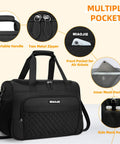 Underseat Duffle Bag For Women Ultra Lightweight Foldable Carry On Luggage Ideal Weekender Or Overnight Tote Personal Item For Air Travel Fits Under Seat 16 Inch Black with multiple pockets and comfortable handle