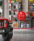 Garage Tennis Ball Parking Aid Kit With Adjustable 13 Foot Rope Hanging Stopper in garage with red car for collision prevention.