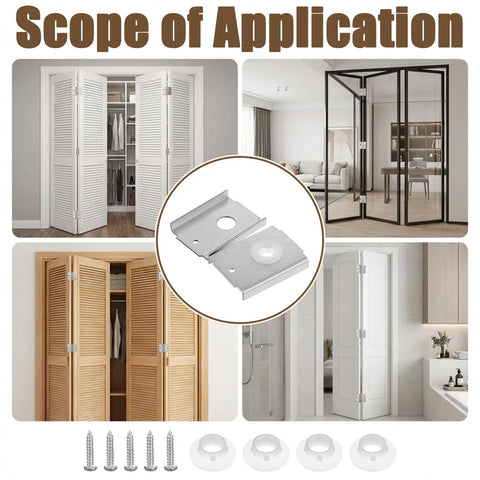 Beefy Stainless Steel Bi Fold Door Repair Kit for 1-3/8 Inch Wood Doors with hardware and application examples