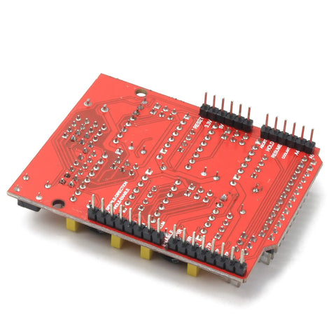 CNC Shield V3 Expansion Board With GRBL Controller Support And Solid DRV8825 Stepper Drivers For Easy No Sweat 3D Printing And Engraving Upgrades Right Now, red printed circuit board.