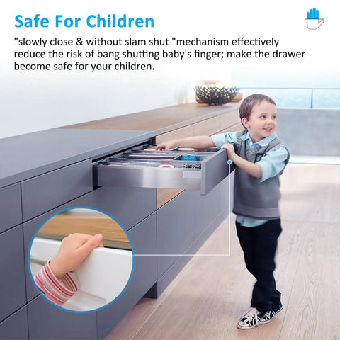 Child demonstrating Undermount Soft Close Drawer Slides Set Heavy Duty Full Extension Ball Bearing Runners For Ultra Smooth Quiet Drawer Opening