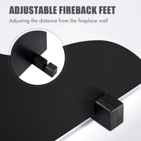 Close-up of adjustable feet on 26 Inch Iron Fireback With Feet For Fireplace Wall Protection And Heat Reflection, Matte Black