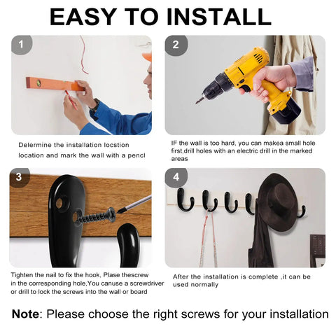 Installation steps for 10 Pack Single Prong Flat Coat Hooks Wall Mounted For Hanging Coats Towels Bags Hats Keys