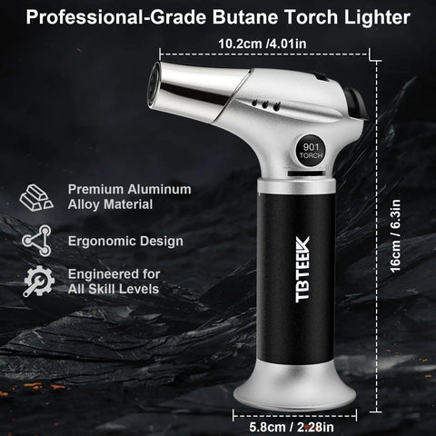 Badass Butane Kitchen Torch With Flip Toggle Safety Lock And Cushioned Grip Handle For Searing Steaks Blasting Sugar Toppings And Small Craft Jobs Delivers Straight Fire Heat That Turns Meal Prepping Into A Total Walk In The Park For Anyone
