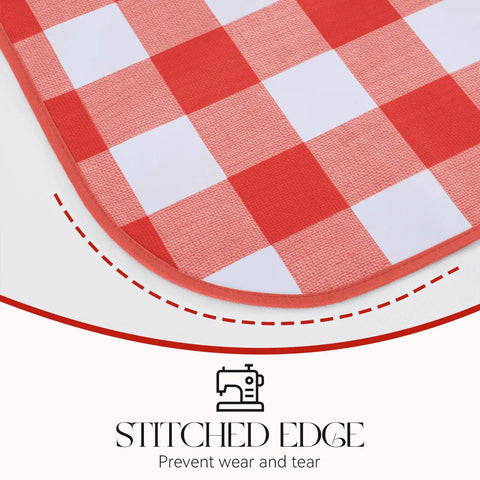 Close-up of Rectangle Vinyl Tablecloth Waterproof Buffalo Gingham Red For Outdoor Picnics And Camping Heavy Duty Wipeable Table Cover 54 X 78 Inches.