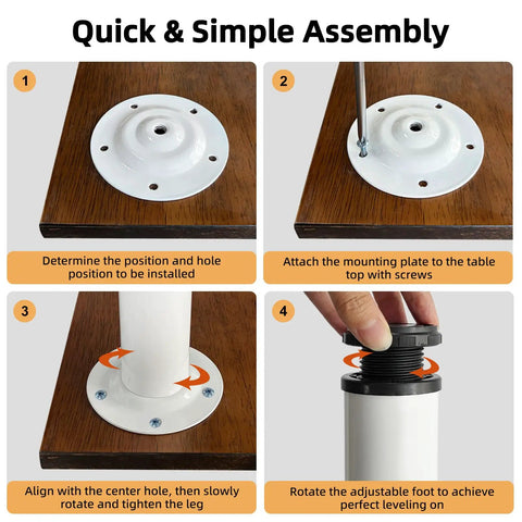 Step-by-step assembly of Beefy Adjustable Metal Desk Legs For DIY Office Desks Workbenches And Dining Tables With 1 Inch Leveling Feet 27.5 Inch High Set Of 4 White Finish For A Solid Wobble Free Workspace