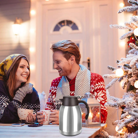 54oz Stainless Steel Thermal Coffee Carafe Dispenser No Spill with Unbreakable Double Wall Vacuum Insulation in winter setting