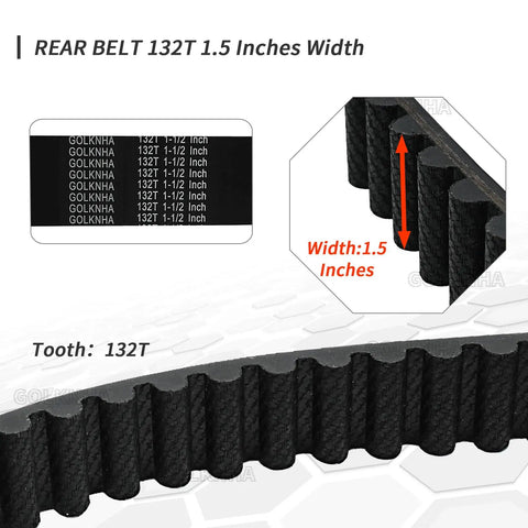 Golknha Drive Belt Replacement For 86-94 Harley Davidson Softail Heritage Fat Boy Plus Standard Custom Springer Models Like Flstc And Flstn With 132 Tooth Count And 1.5 Inch Width For Rock Solid Performance showing detailed belt with 132 tooth count and 1.5-inch width
