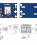 Neo 6M GPS Module Twin Pack With 3 To 5 Volt Power and Large Ceramic Antenna, front and back view with circuit diagram.