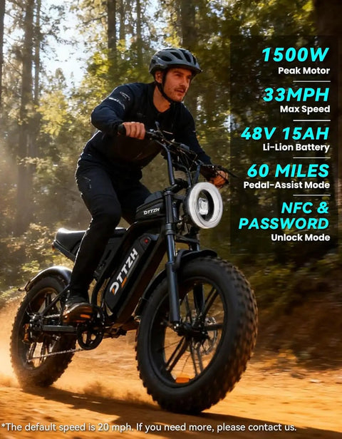Rider on 1500W Fat Tire Electric Bike For Adults, 33 MPH Fast E Bike With 20X4 Inch Fat Tires, Long Range 60 Mile Battery, Black