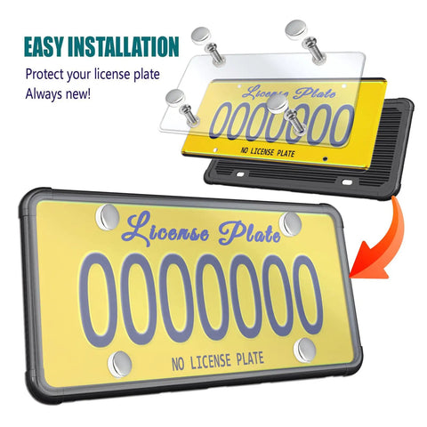Clear License Plate Protector With Silicone Frame Sturdy Unbreakable Shield For Front And Back Plates Easy Screw Mount