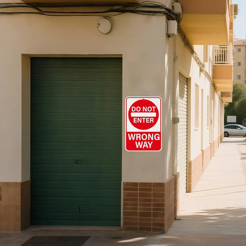 Two Pack Do Not Enter Wrong Way Signs 18 By 12 Inches For Traffic Road High Visibility Reflective Aluminum Weather Resistant Outdoor Signage No Entry Warning For Driveways Service Roads And Intersections mounted on building wall