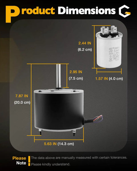 Product dimensions of Upgraded Condenser Fan Motor for Trane and American Standard A C Units One Eighth HP 208 230V 825 RPM