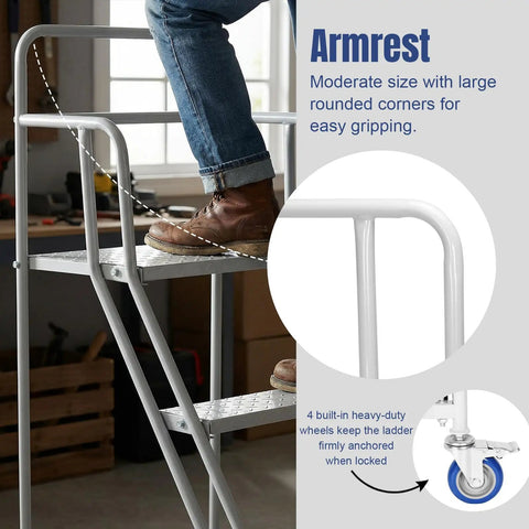 Badass Four Step Mobile Platform Ladder With Heavy Duty Rolling Wheels And Rock Solid Cold Rolled Steel Frame For Smooth Daily Tasks And No Sweat Commercial Upkeep